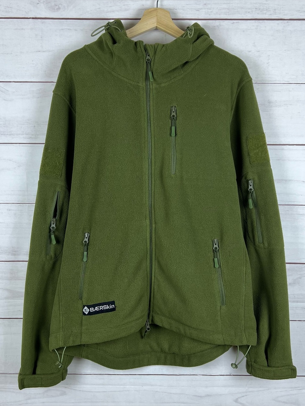 Baerskin Mens Large Tactical Fleece Hoodie Olive Green Full Zip Hooded Jacket